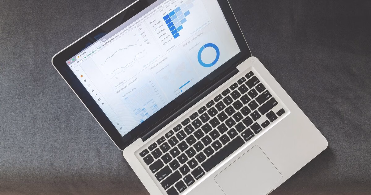 Laptop displaying a web analytics dashboard
